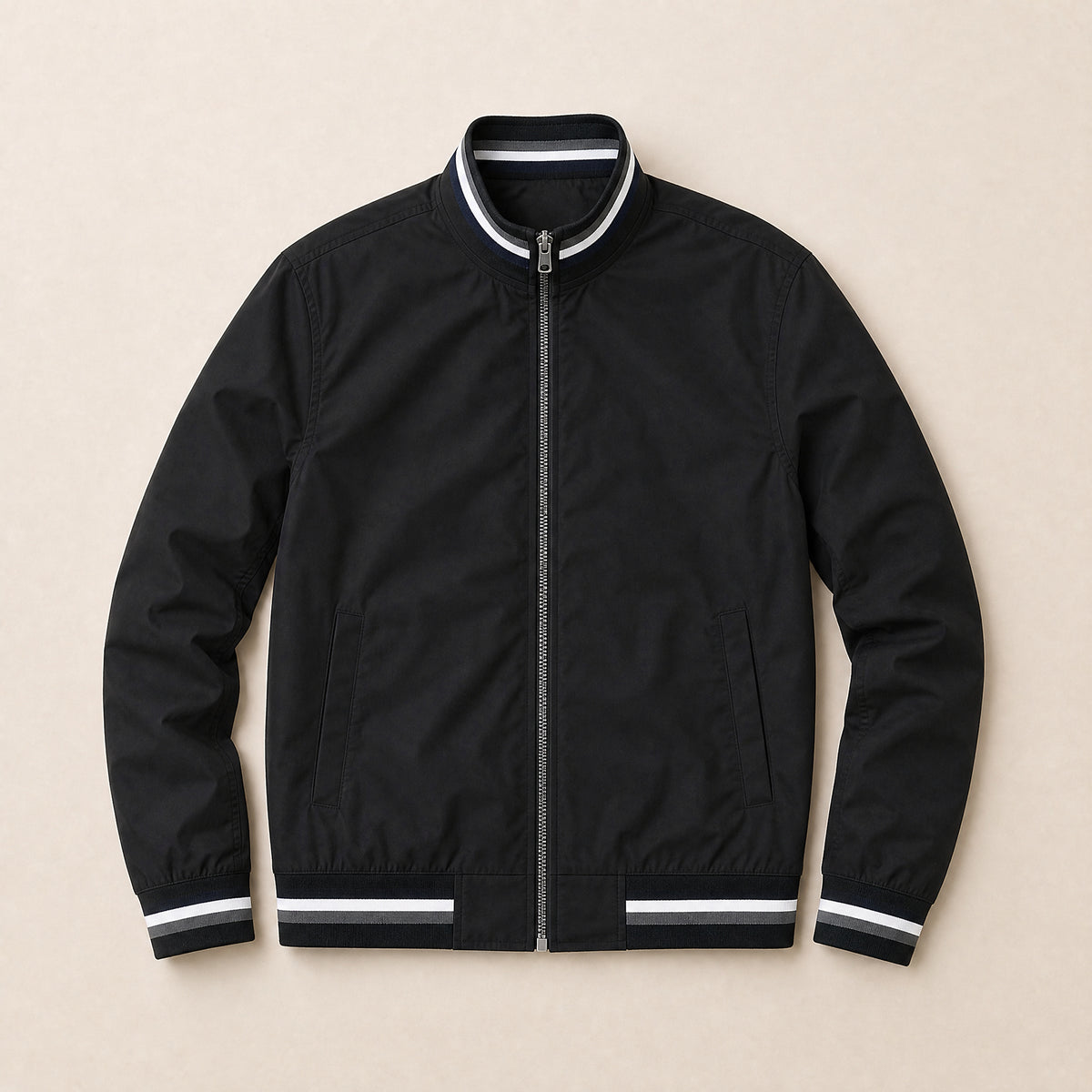 Woodland Zip Bomber Jacket in Black