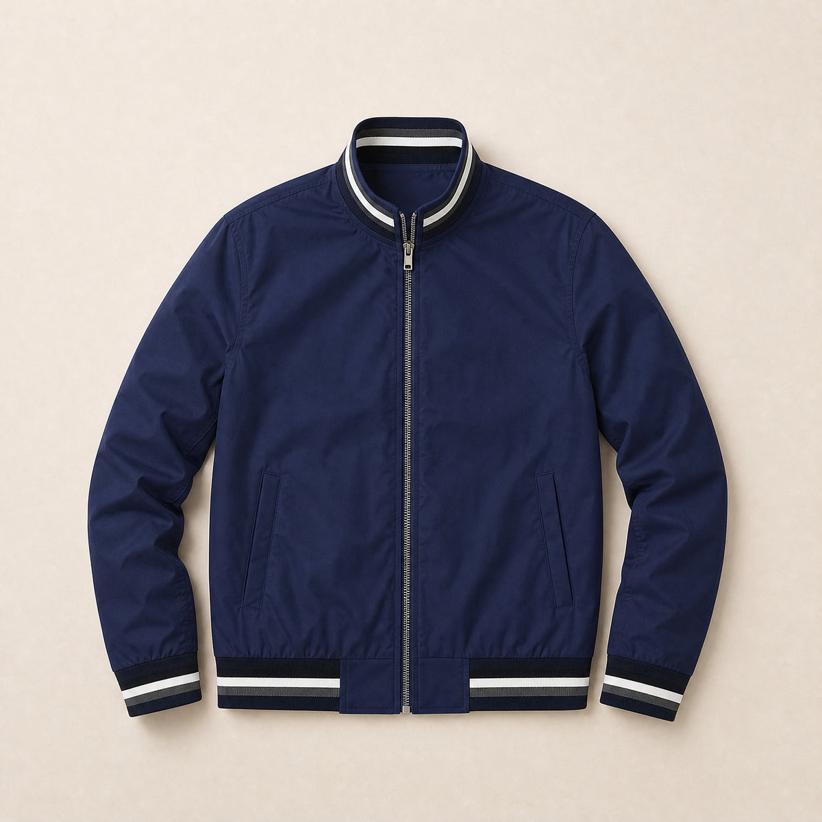 Woodland Zip Bomber Jacket in Blue