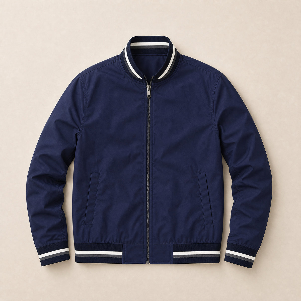 Woodland Zip Bomber Jacket in Dark Blue