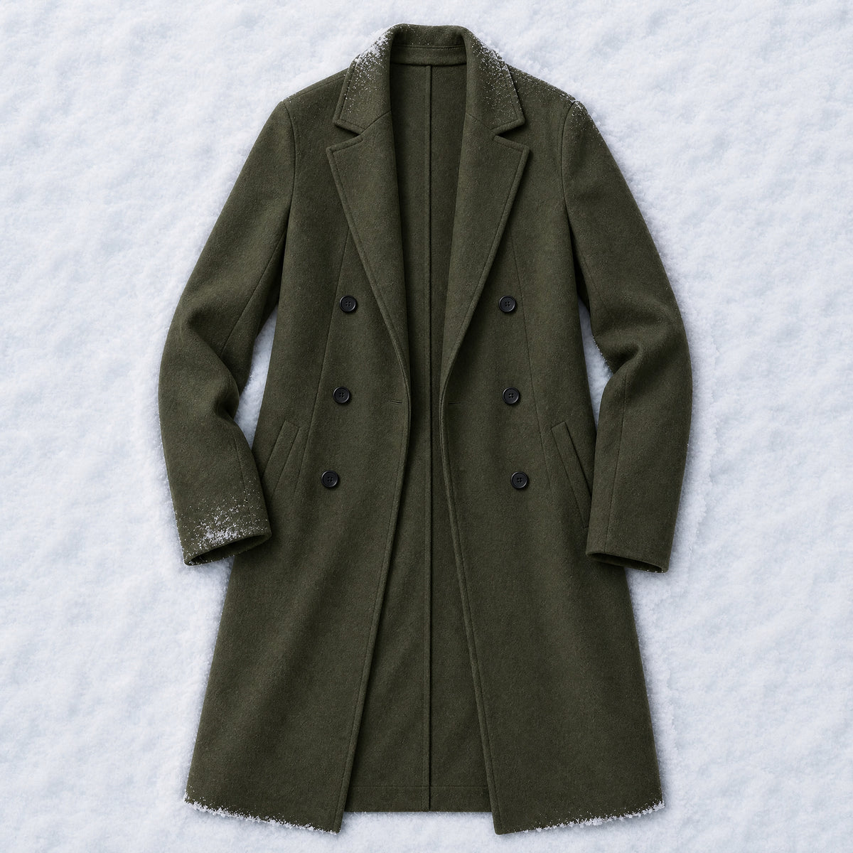 Wychwood Long Double-Breasted Overcoat in Army Green