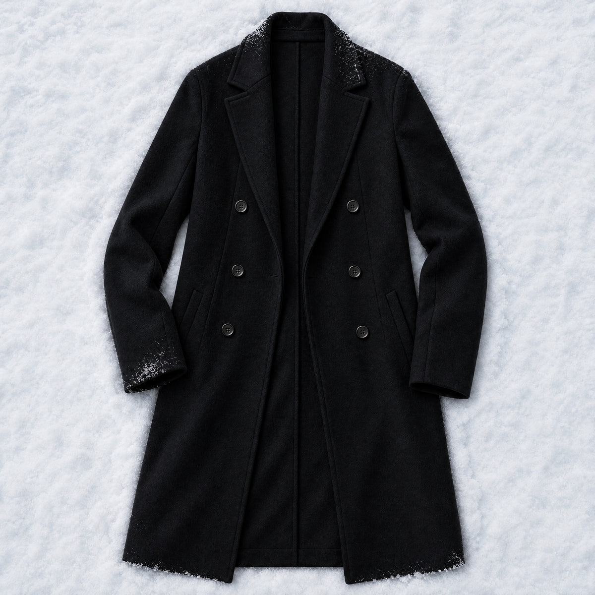 Wychwood Long Double-Breasted Overcoat in Black