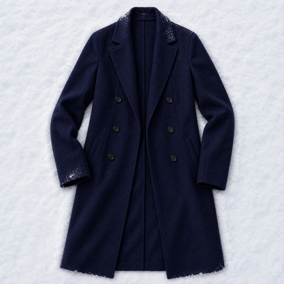Wychwood Long Double-Breasted Overcoat in Navy Blue