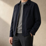 Yarrow Washed Cotton Bomber Jacket in Black/Blue