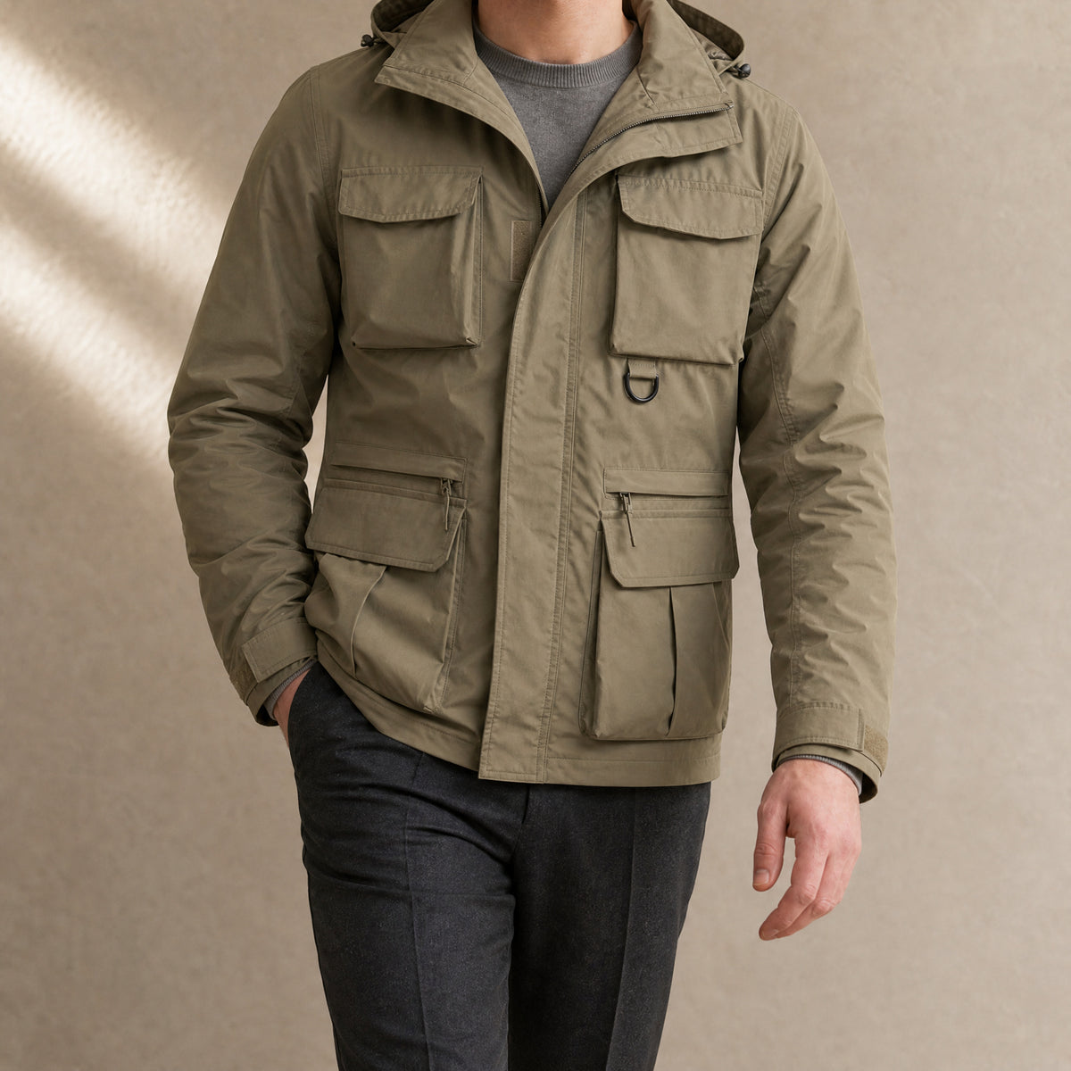 Yew Convertible Cargo Jacket in Khaki
