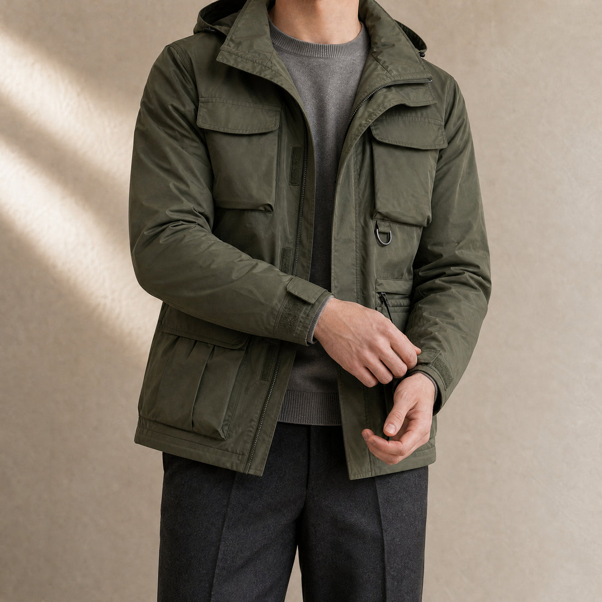 Yew Convertible Cargo Jacket in Military Green